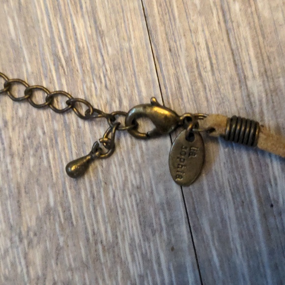 Lia Sophia Necklace Green Copper Suede Statement Boho 12.5" Retired EUC - Picture 4 of 4